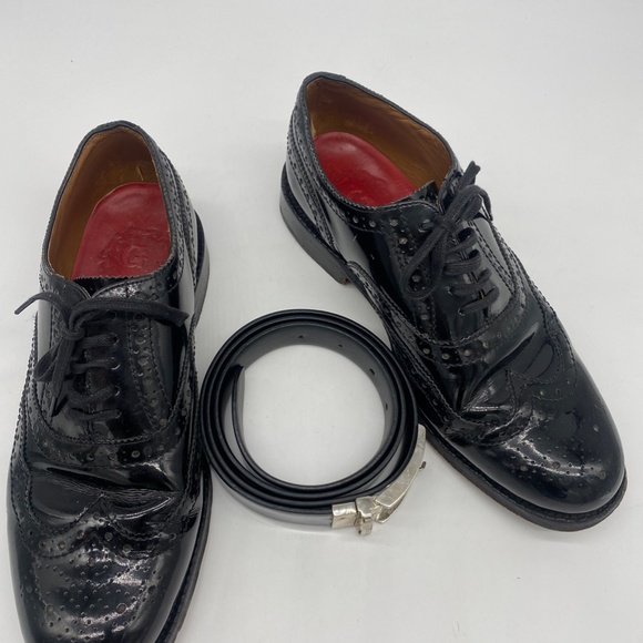 Grenson Patent Brogue Dress Shoes and matching Patent Black Hackett London Belt main image 5